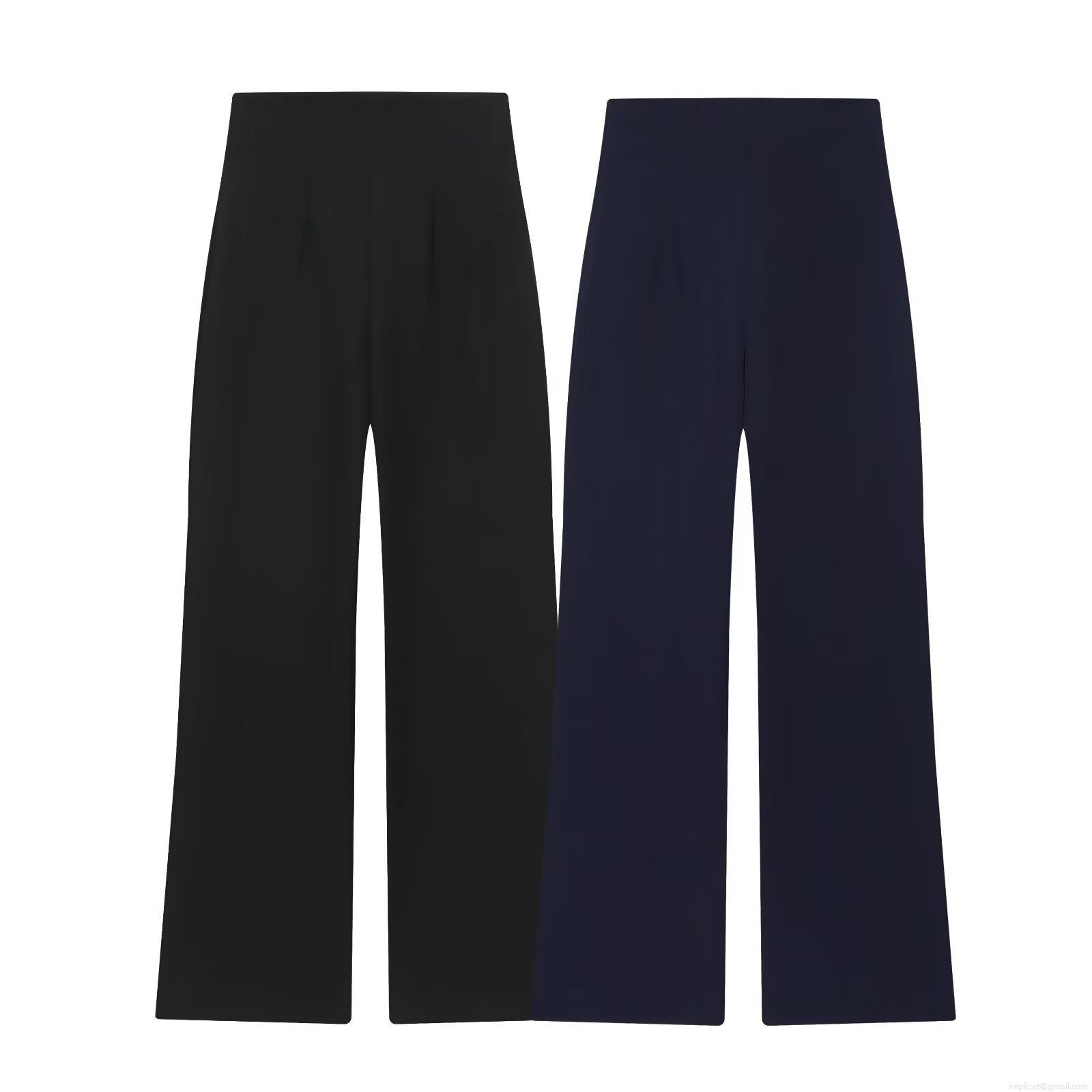 Women's High Waisted Wide Leg Pants Elegant Solid Color Polyester Twill Trousers With Metal Zipper Office Commute Loose Straight Full Length Pants