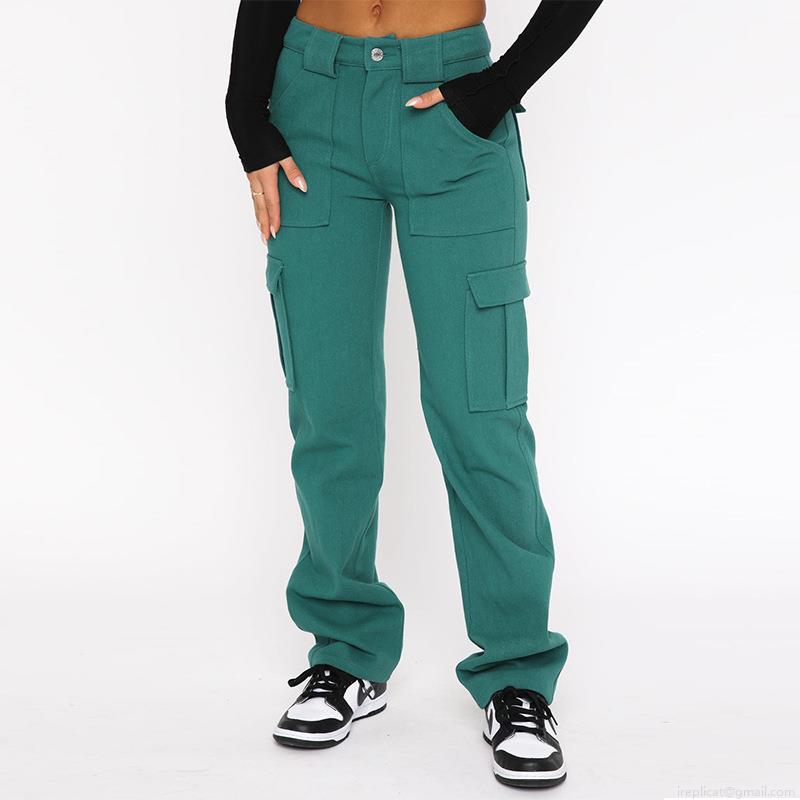 Women's Loose Cargo Pants Cotton Blend Multi-Pocket Casual Streetwear Mid Waist Straight Leg Denim Trousers For Outdoor Fashion