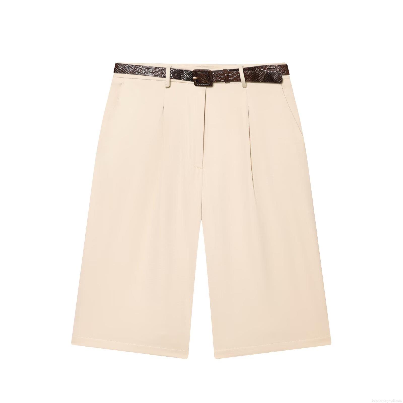 Women's Wide Leg Bermuda Shorts With Snake Print Belt Elegant Urban Commuter Polyester Mid Waist Short Pants For Office Daily Wear