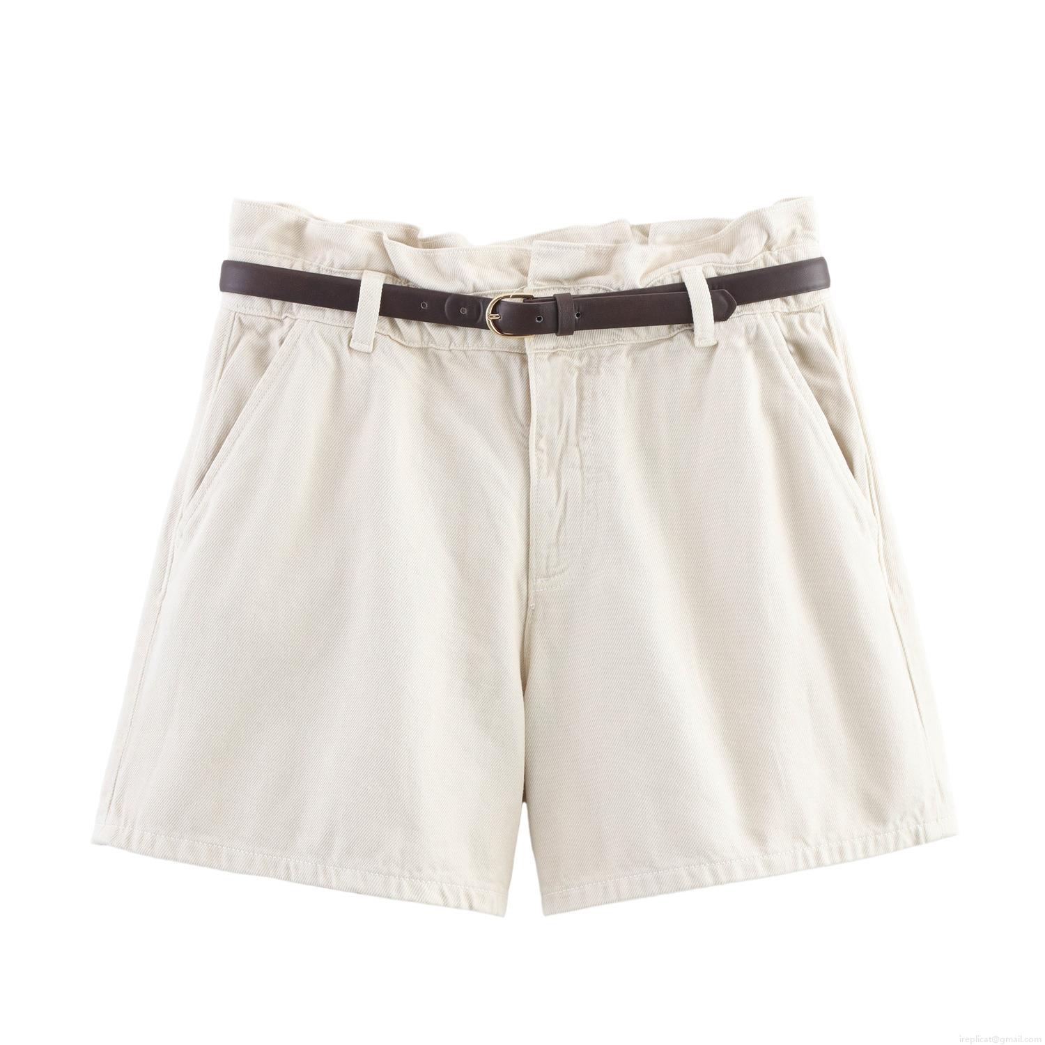 Women's High Waisted Paperbag Denim Shorts With Belt Casual Loose Fit Cotton Blend Twill Hot Pants For Daily Summer Holiday Wear Ladies Fashion Bottoms