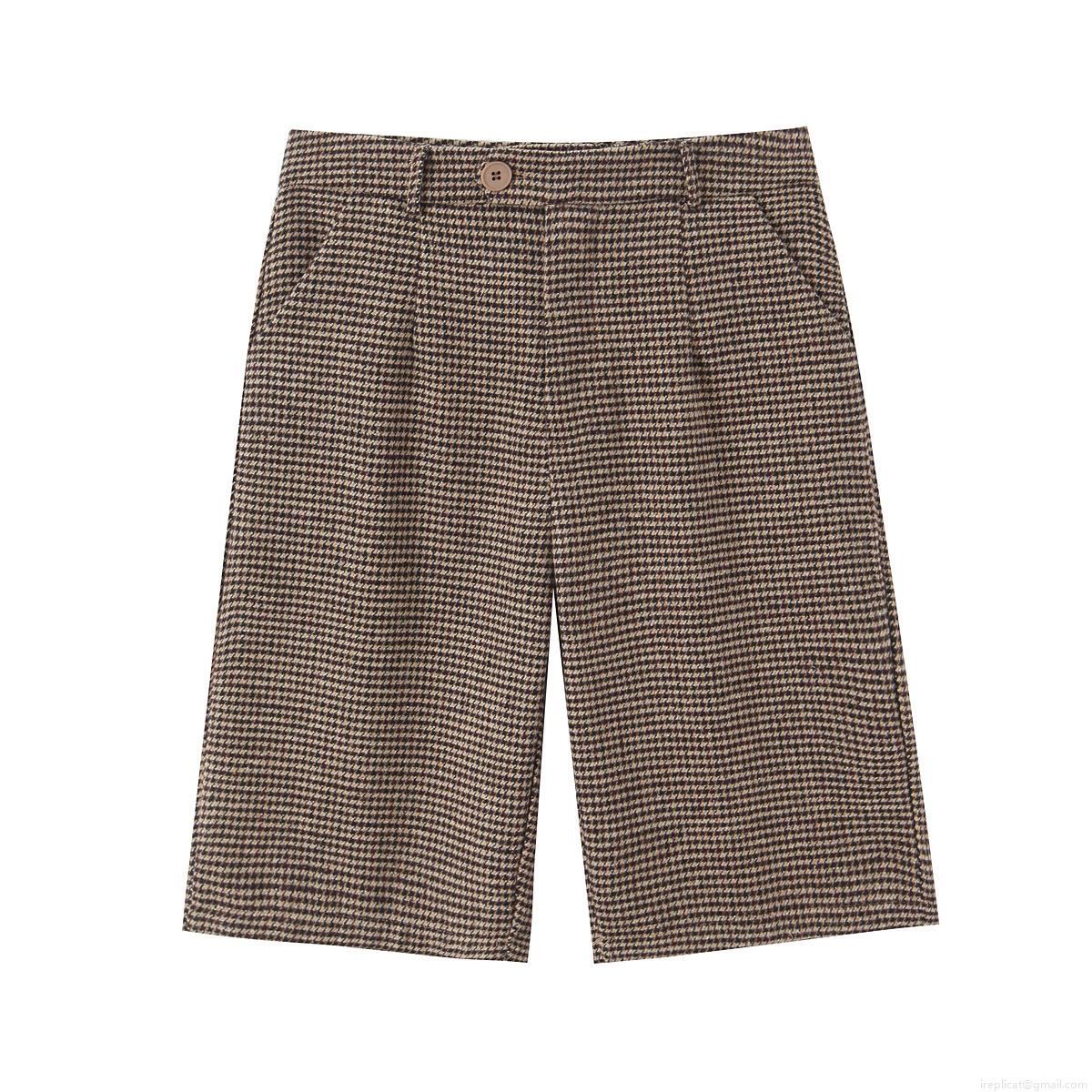 Women's Houndstooth Bermuda Shorts Vintage Mid Waist Button Zip Fly Pockets Casual Street Daily Wear Polyester Blend Tweed Texture Short Pants