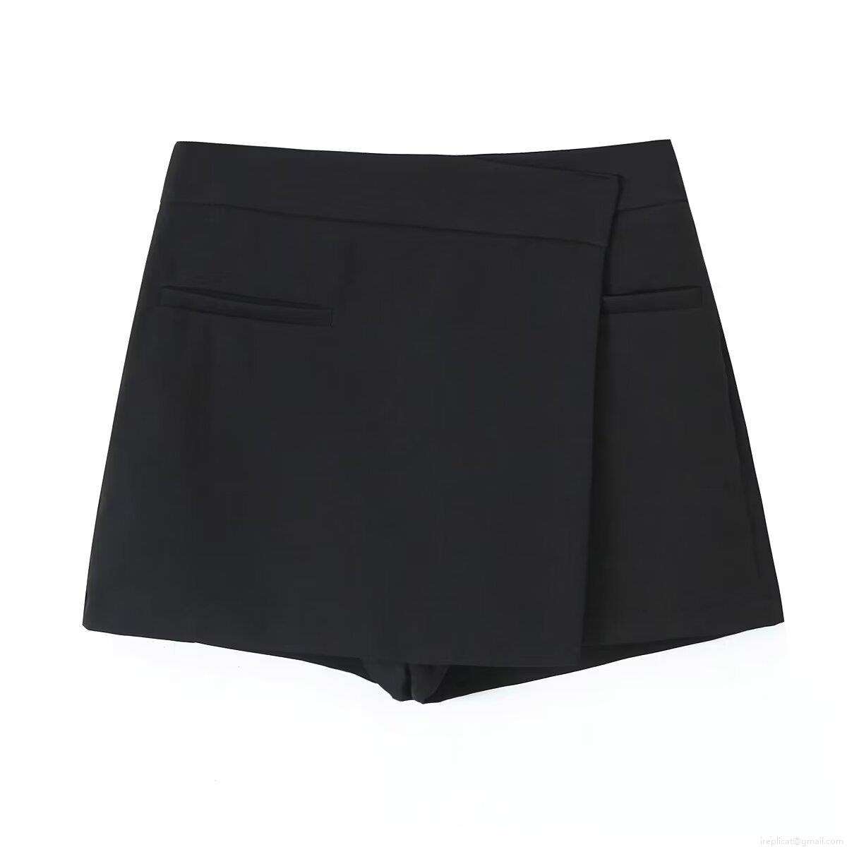 Women's High Waist Asymmetric Skorts Fashion Solid Color Slim Fit Mini Skirt Shorts Streetwear Y2K Style Wrap Shorts for Women Polyester Casual Bottoms