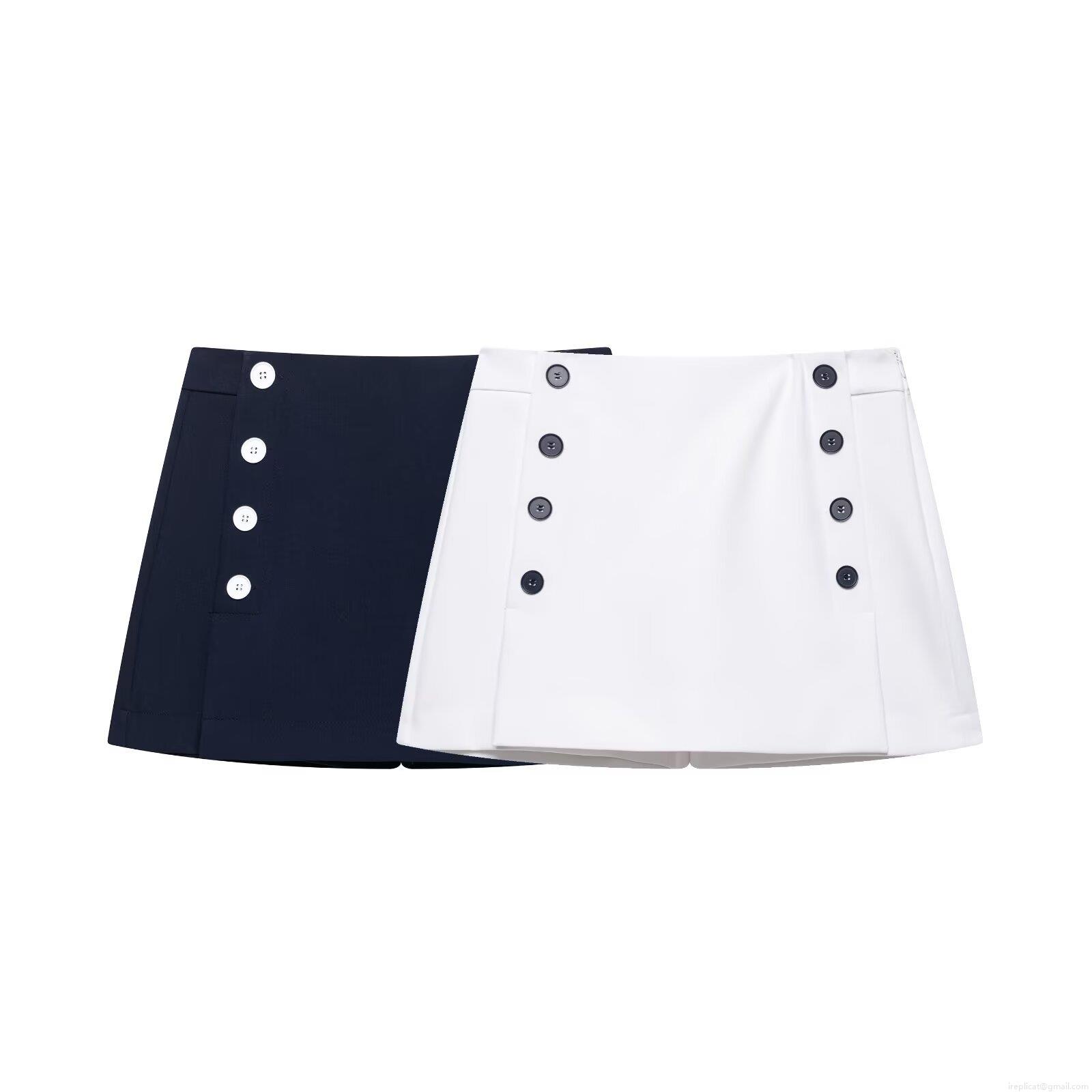 Women's Double Breasted A-Line Skort 100% Polyester High Waist Mini Skirt Shorts Nautical Style For Summer Daily Streetwear Elegant Lady Bottoms