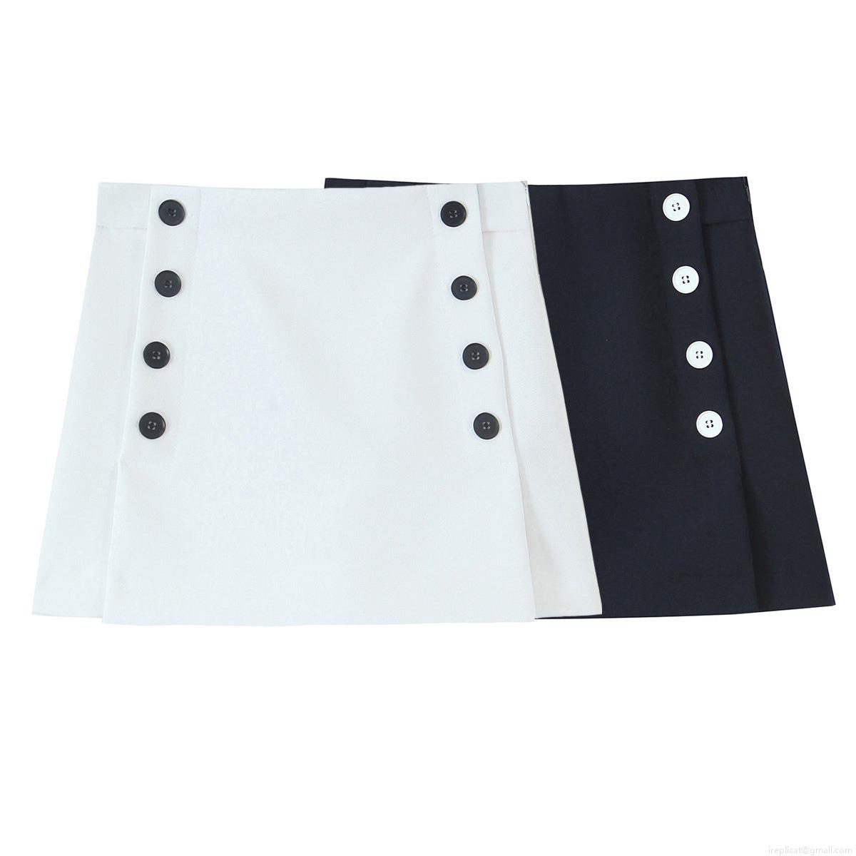 Women's Double Breasted A-Line Skort Shorts Summer Solid Color Polyester High Waist Streetwear Casual Bottoms for Ladies