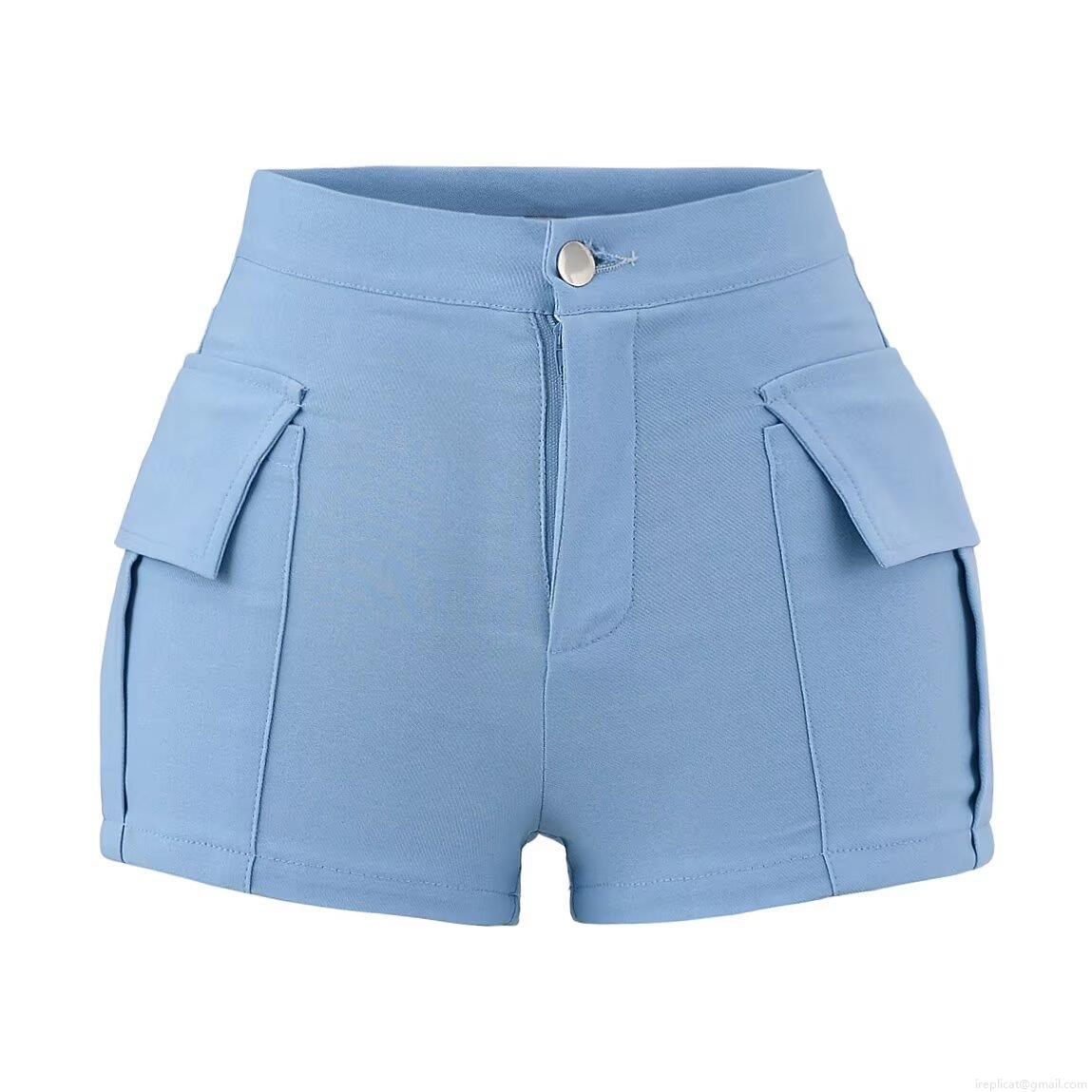 Women High Waist Cargo Shorts Casual Solid Color Viscose Polyamide Blend Summer Short Pants With Large Side Pockets Streetwear Fashion Hot Pants For Ladies