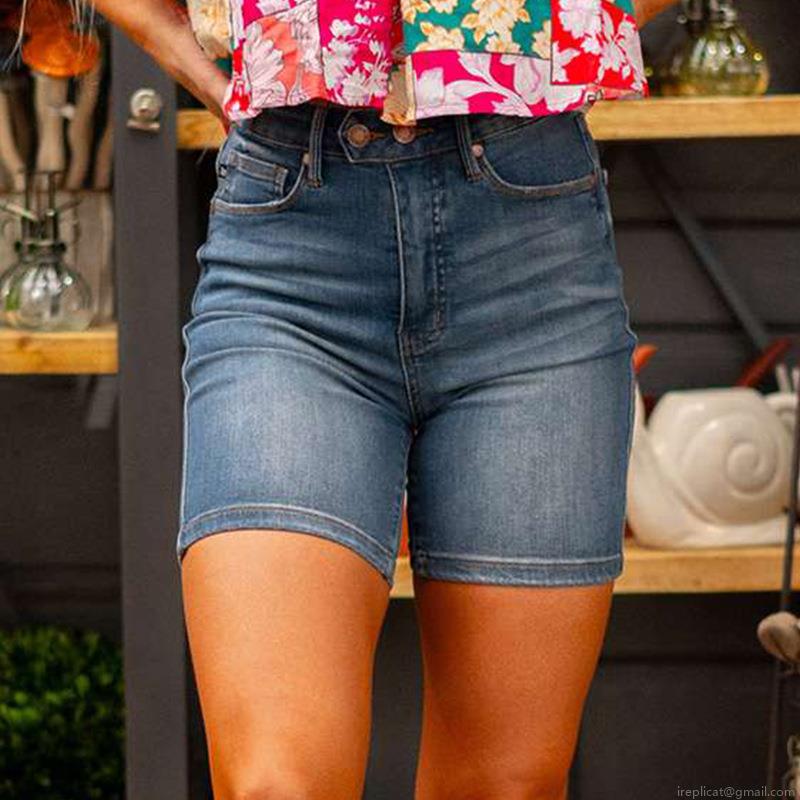 Women's High Waist Denim Shorts Slim Fit Stretchy Washed Distressed Polyester Blend Jean Shorts For Summer Casual Daily Wear