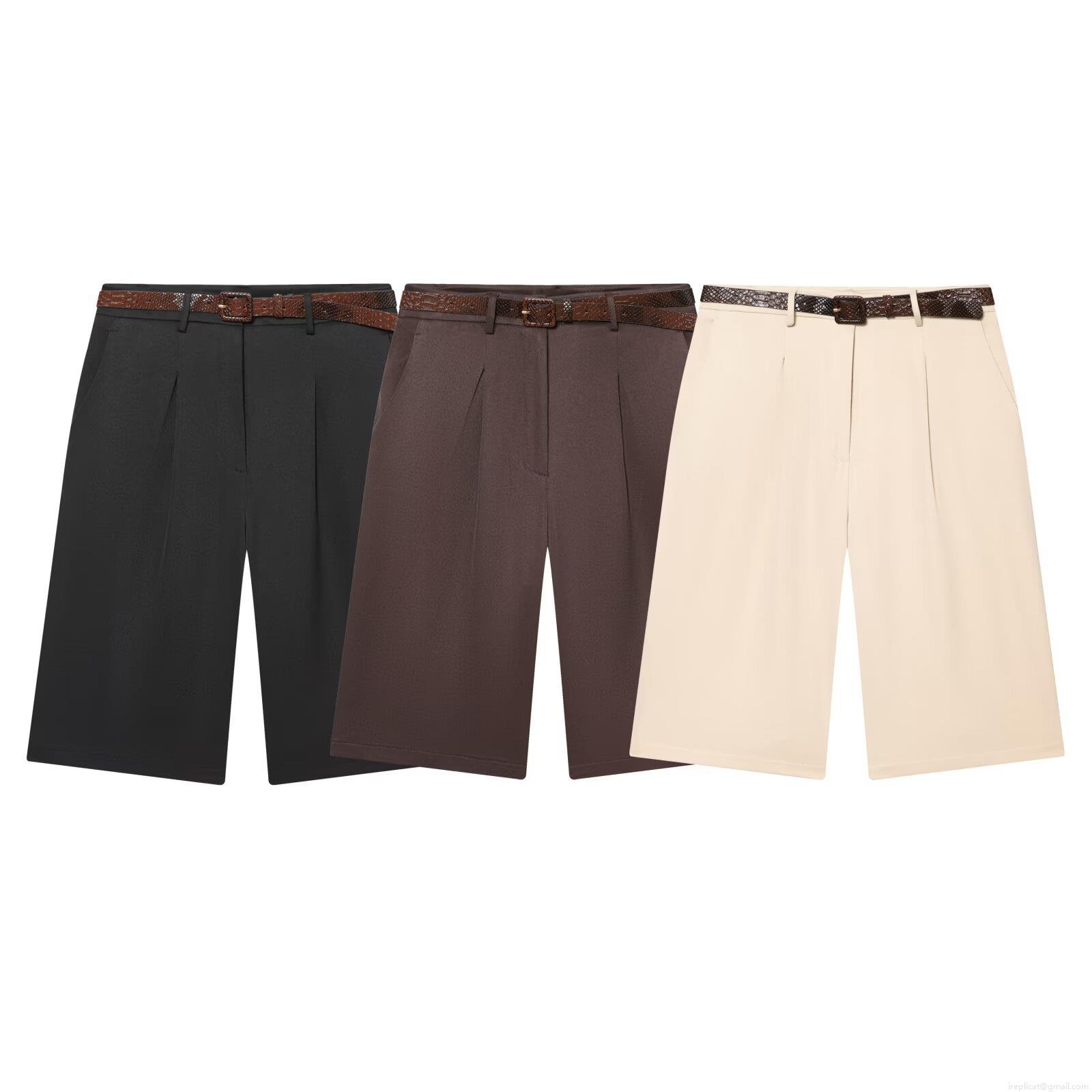 Women's High Waist Bermuda Shorts with Snake Pattern Belt Casual Woven Polyester Spandex Solid Color Mid-Length Loose Fit Five-Point Shorts For Women