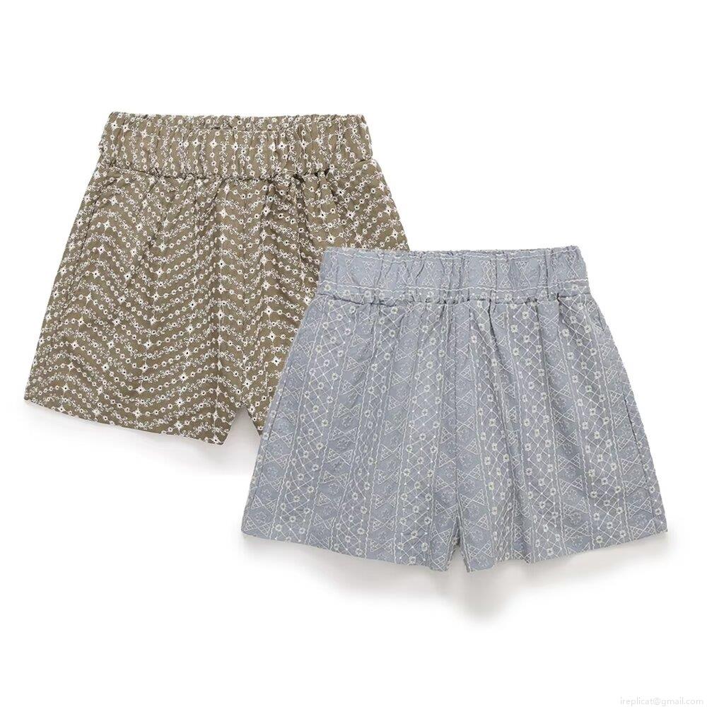 Women's Summer Shorts Cotton Blend Hollow Out Floral Embroidery Elastic Waist Breathable Casual Daily Bottoms Beach Vacation Daisy Pattern Fashionable Short Pants