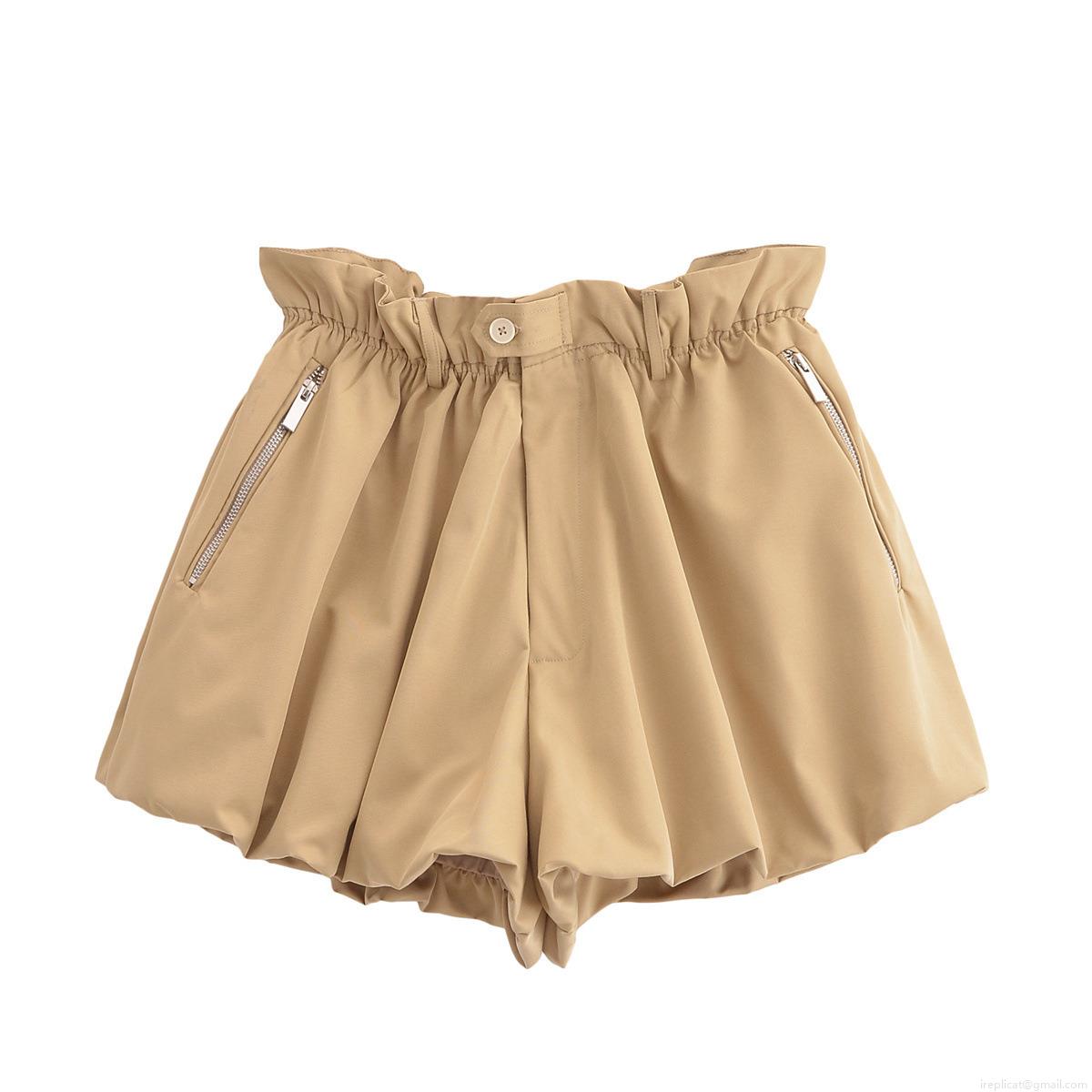 Women's High Waist Bubble Shorts Fashion Casual 100% Polyester Lantern Skort With Side Zipper Pockets Solid Color Loose Fit Summer Shorts For Women