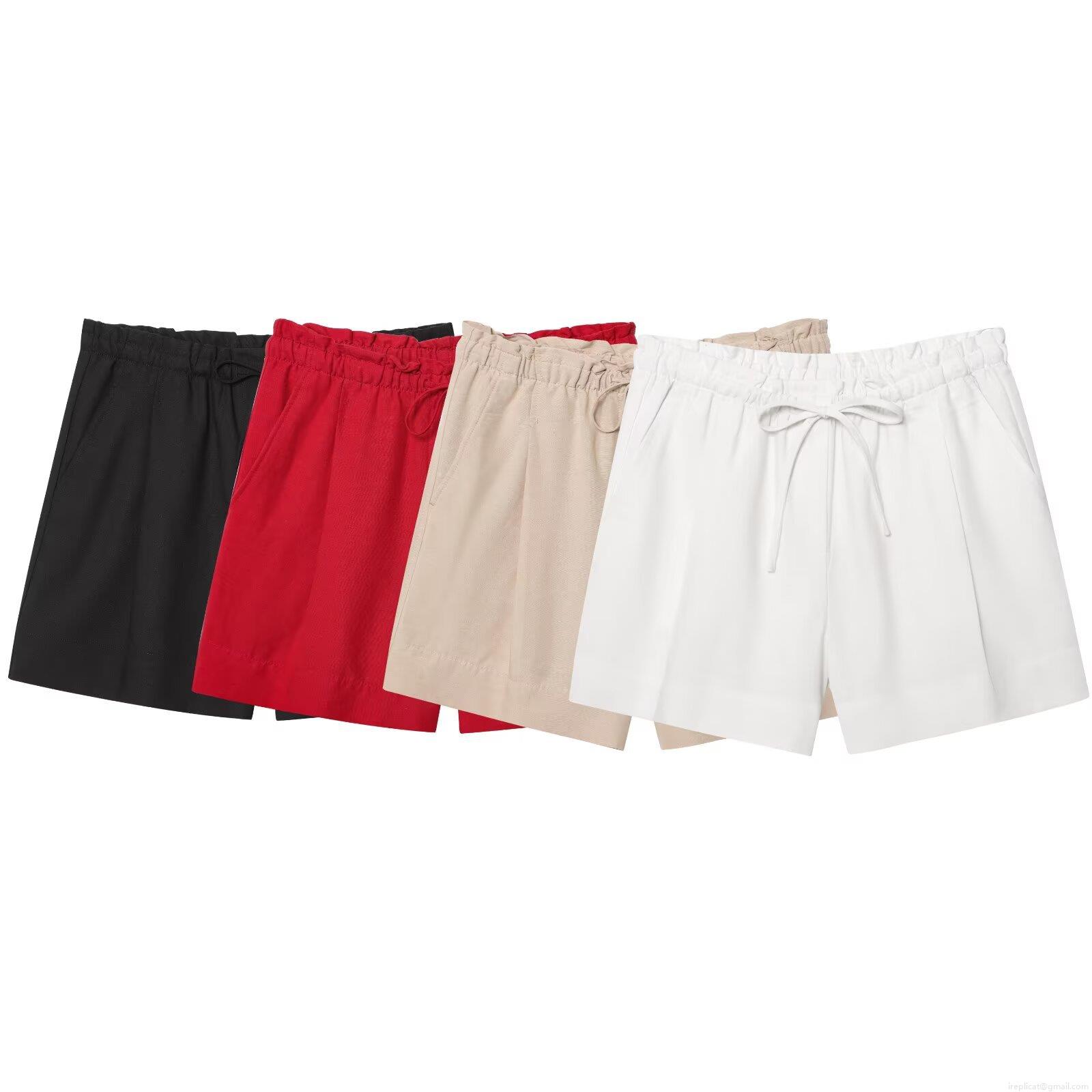 Women's Casual Linen Blend Shorts Summer Fashion Drawstring Elastic Waist Loose Straight Leg Short Pants With Pockets For Daily Beach Women