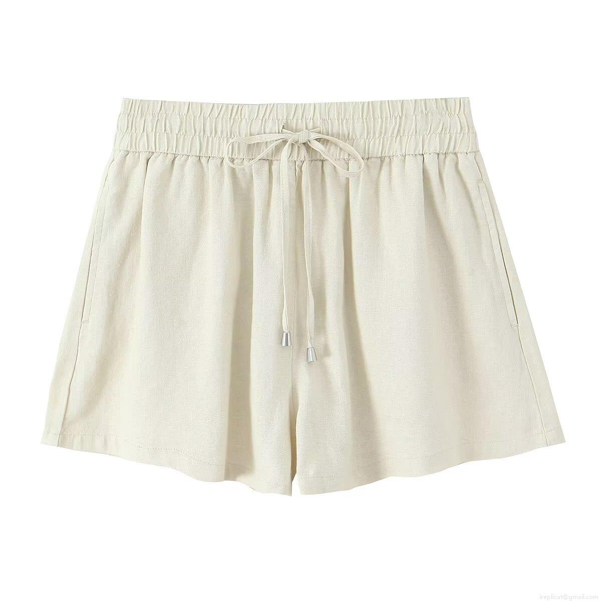 Women's Casual Cotton Linen Blend Shorts Summer Elastic Waist Loose Drawstring Straight Leg Hot Pants With Pockets For Women Daily Wear