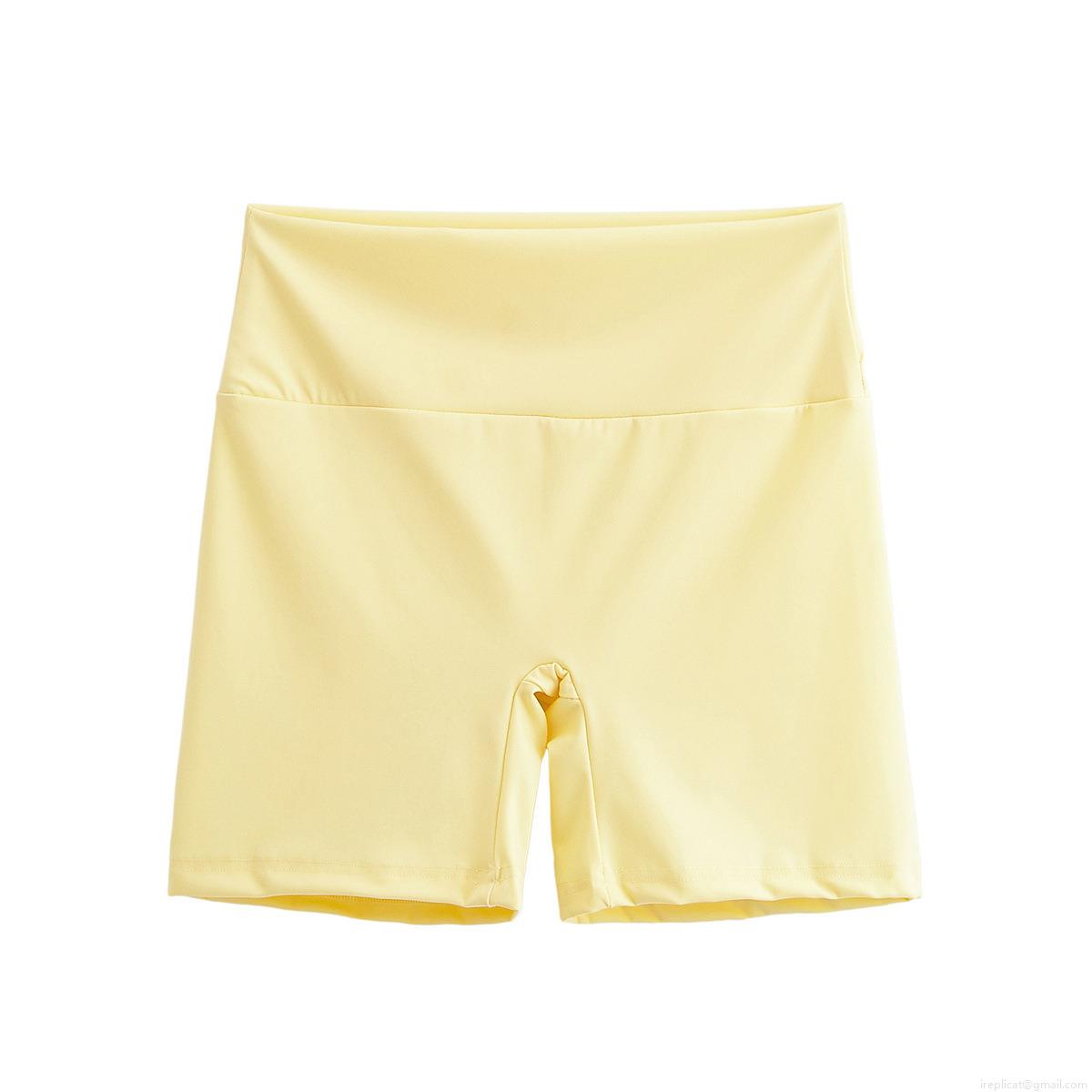 Women's High Waist Biker Shorts Polyester Spandex Yoga Running Cycling Shorts Solid Pale Yellow Slim Fit Athletic Workout Gym Hot Pants