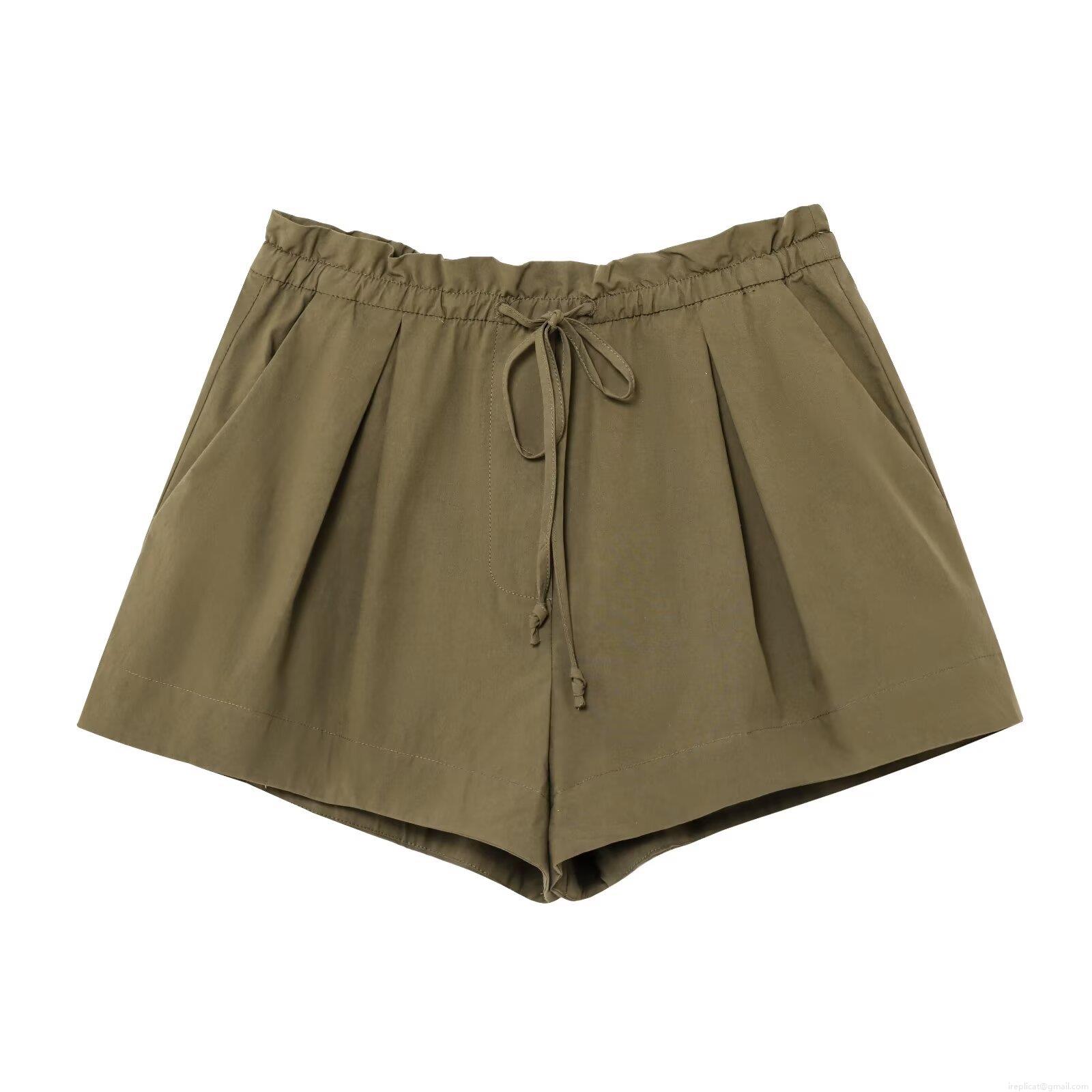 Women's Casual Cotton Nylon Blend Shorts High Waist Drawstring Elastic Waist Shorts With Pockets Summer Solid Color Loose Fit Workwear Style Short Pants For Women