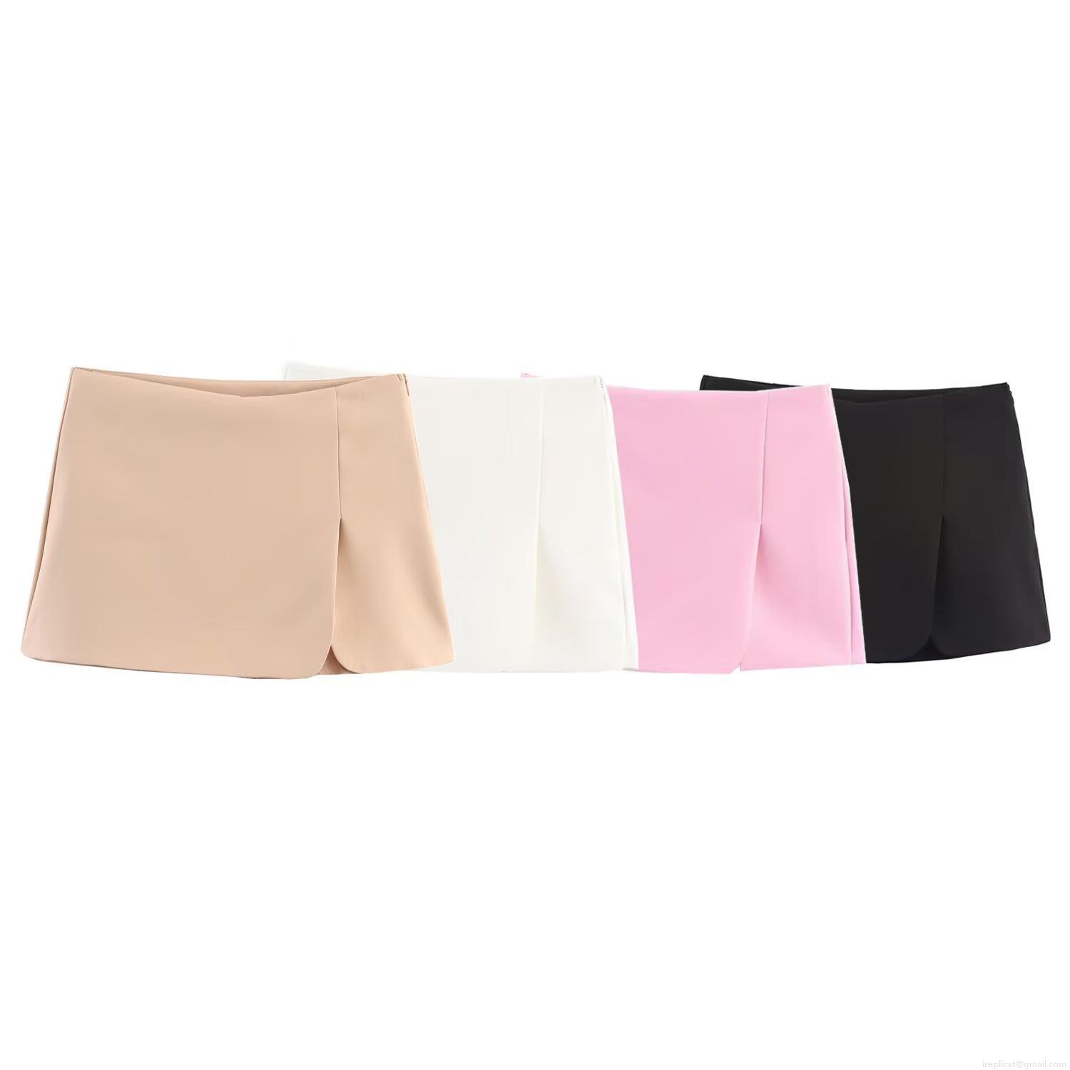 Women's High Waist Skort Asymmetric Slit Wrap Mini Skirt-Pants Summer Casual Solid Polyester Shorts for Women Sexy Sweet Skort