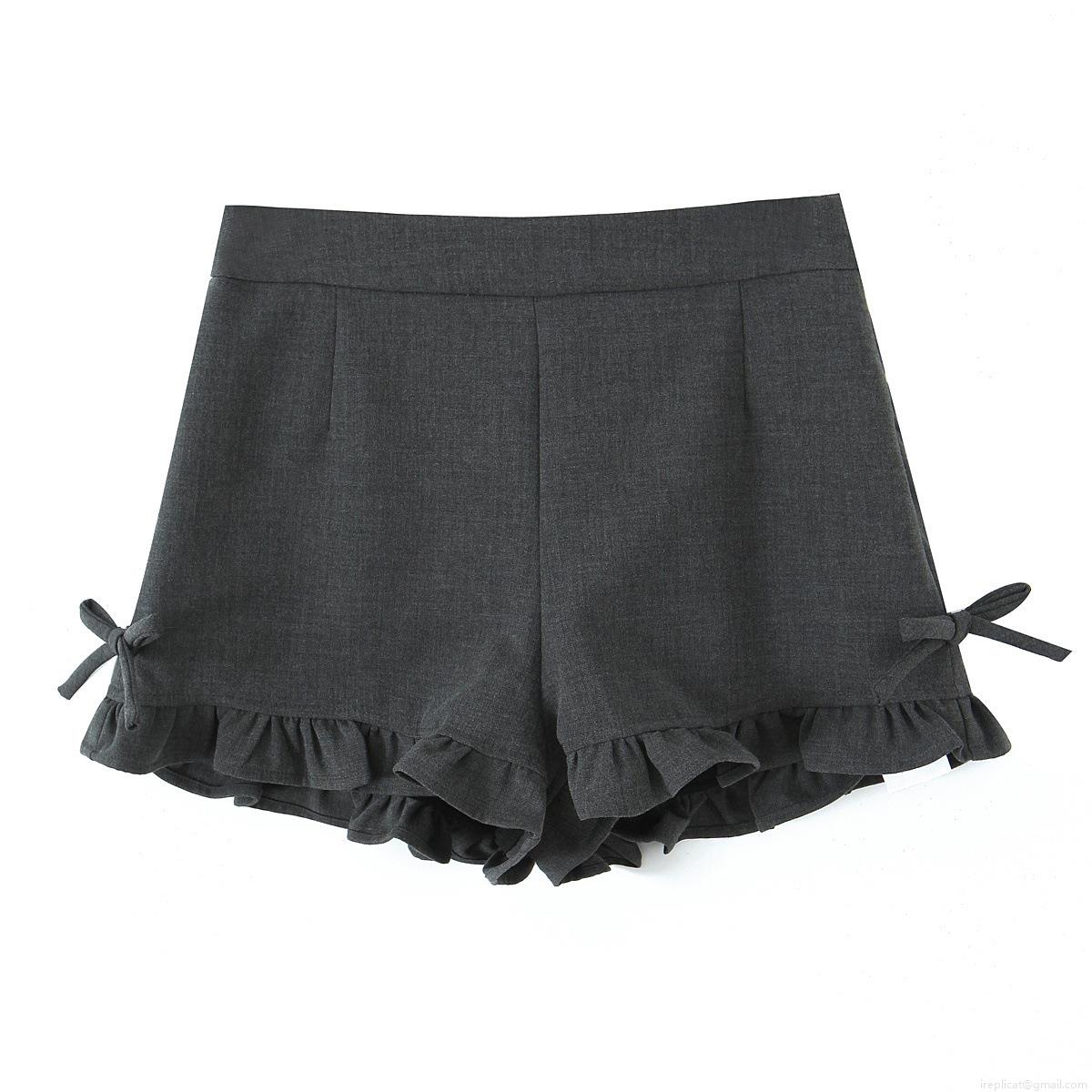 Women's Sweet Ruffle Hem Shorts With Side Bow Decor High Elastic Waist Polyester Solid Color Casual Summer Beach Hot Pants