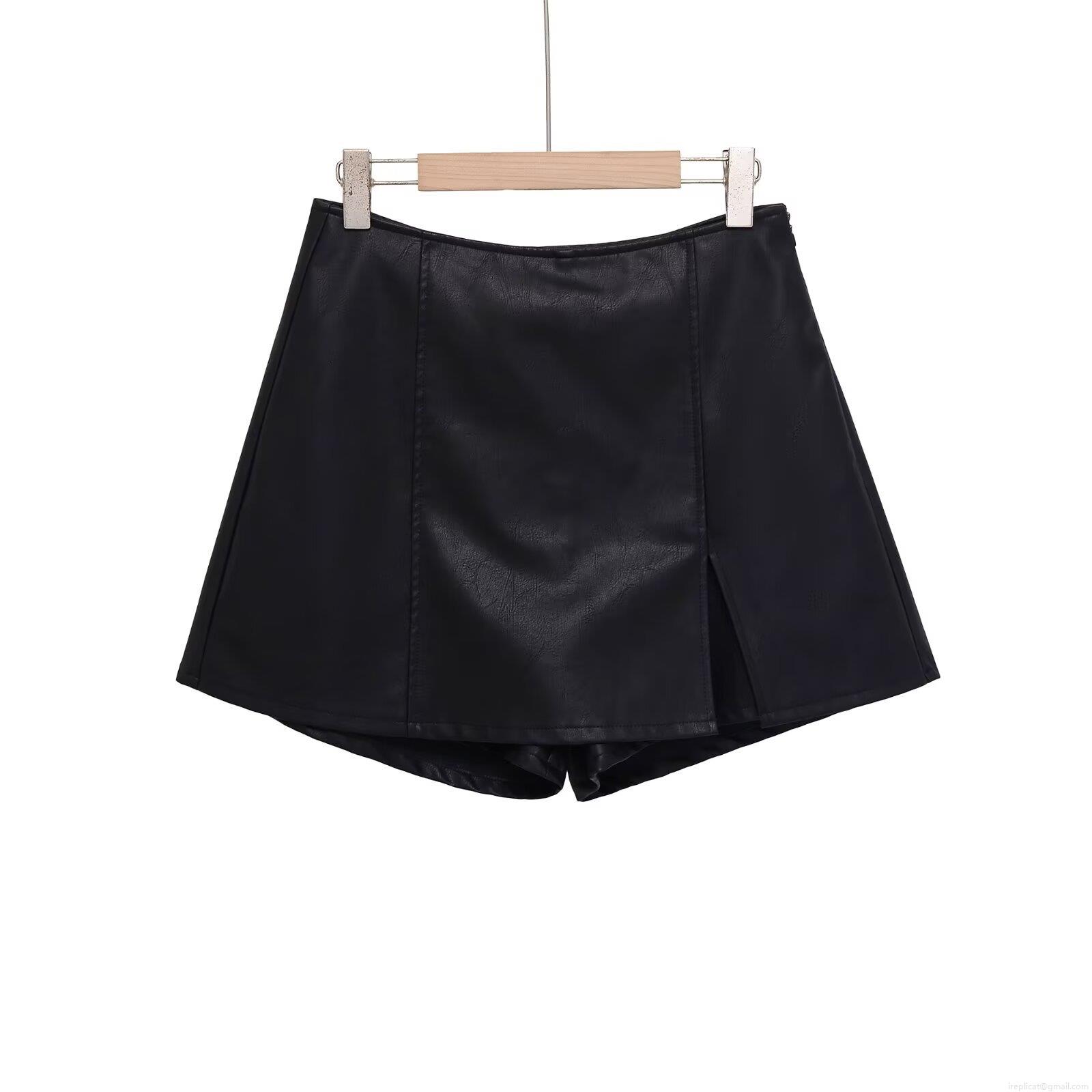 Women High Waist Faux Leather Skorts With Side Slit Trendy PU Leather Shorts Skirt Sexy A-Line Skorts Casual Party Clubwear Fashion Women's Clothing