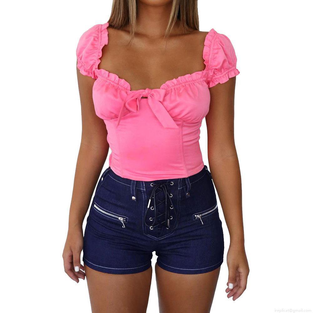 Women's High Waist Denim Shorts Lace-up Strappy Jean Shorts Sexy Bodycon Mini Hot Pants Frayed Hem Stretchy Cotton Jean Shorts for Women Summer Casual Clubwear