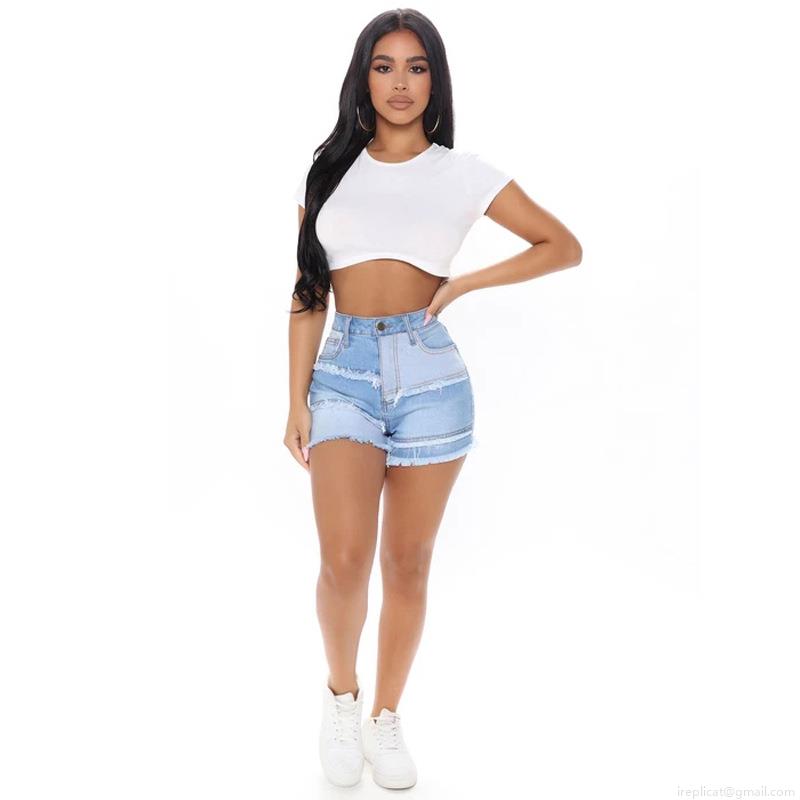 Women's High Waist Patchwork Denim Shorts Distressed Raw Hem Frayed Jean Shorts Retro French Style Stretchy Cotton Blend Short Denim Pants For Summer Streetwear