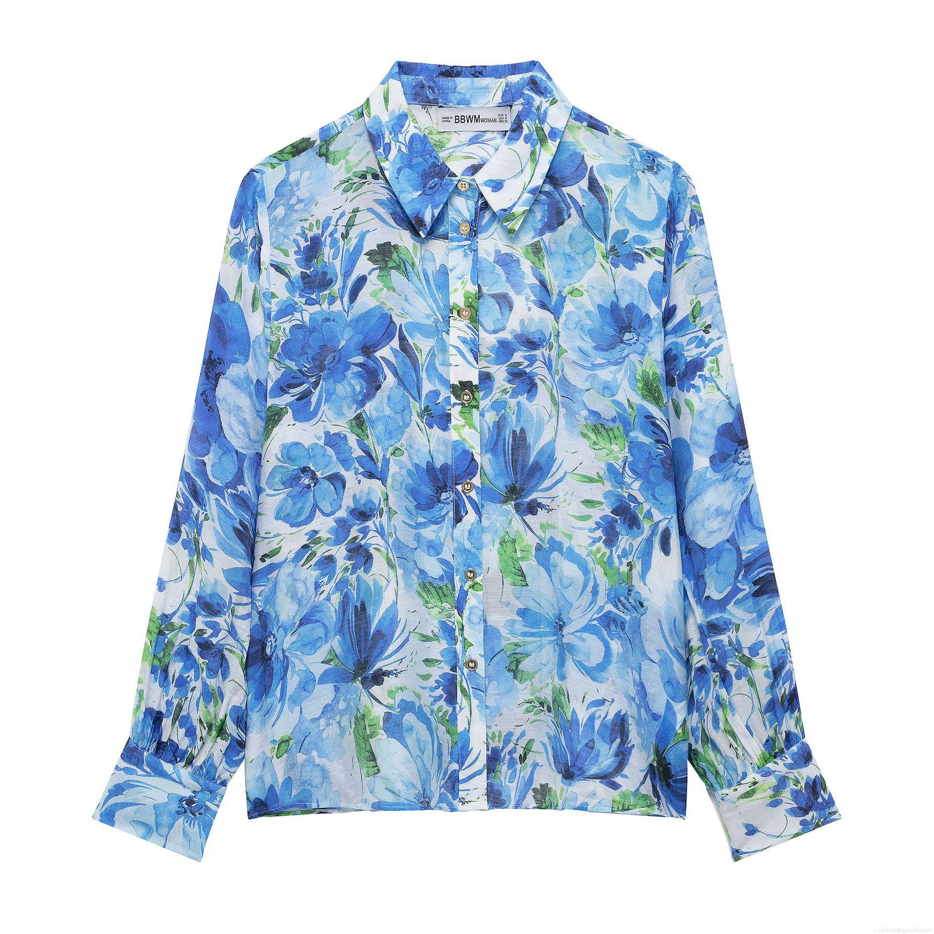 Women's Bohemian Long Sleeve Floral Print Blouse Loose Fit Turn-down Collar Button Down Shirt Casual Summer Vacation Sweet Top