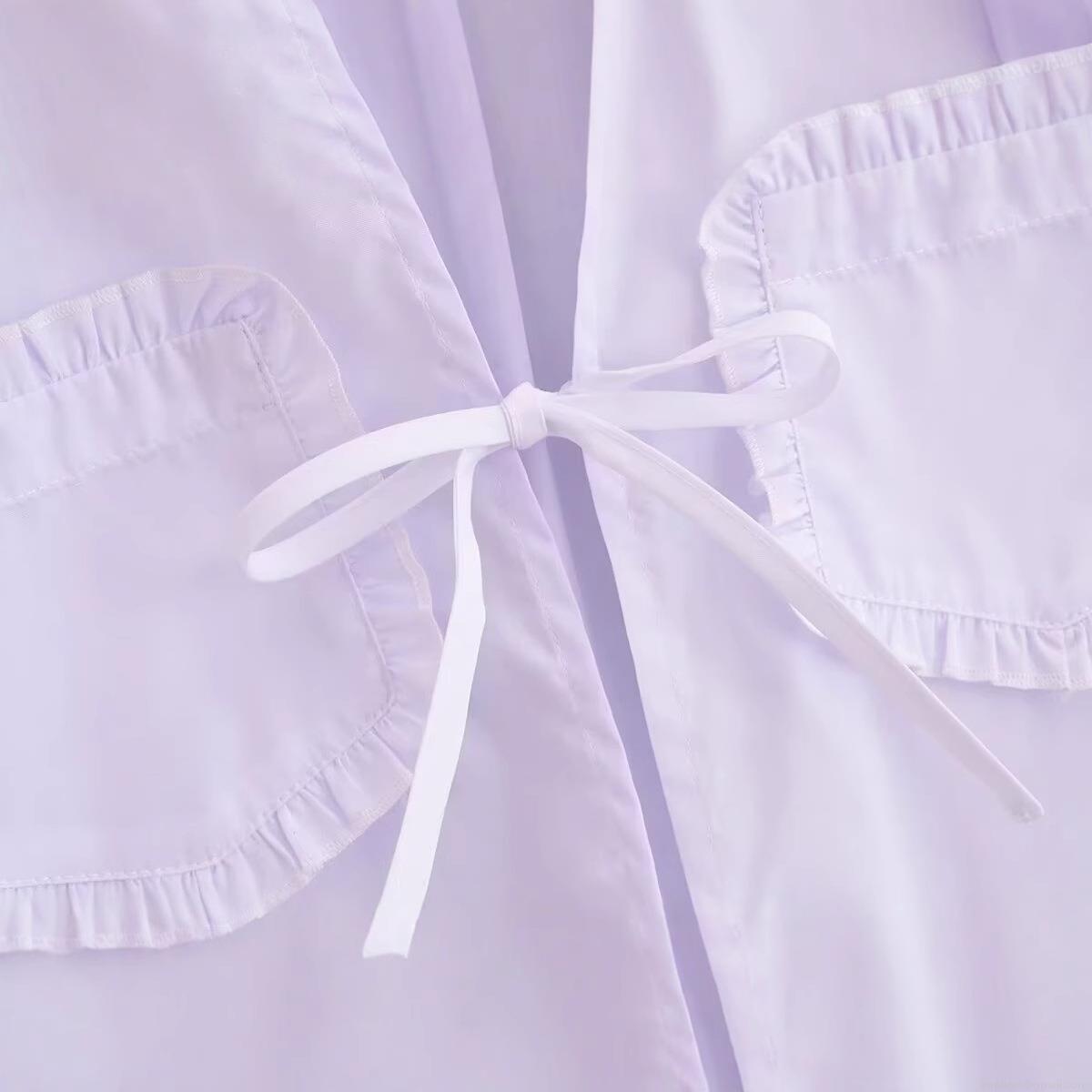 Women's Long Sleeve White Blouse Shirt 100% Polyester Lace Up V Neck Ruffle Pocket Casual Daily Sweet Tops For Ladies Comfortable Fashion Outfit