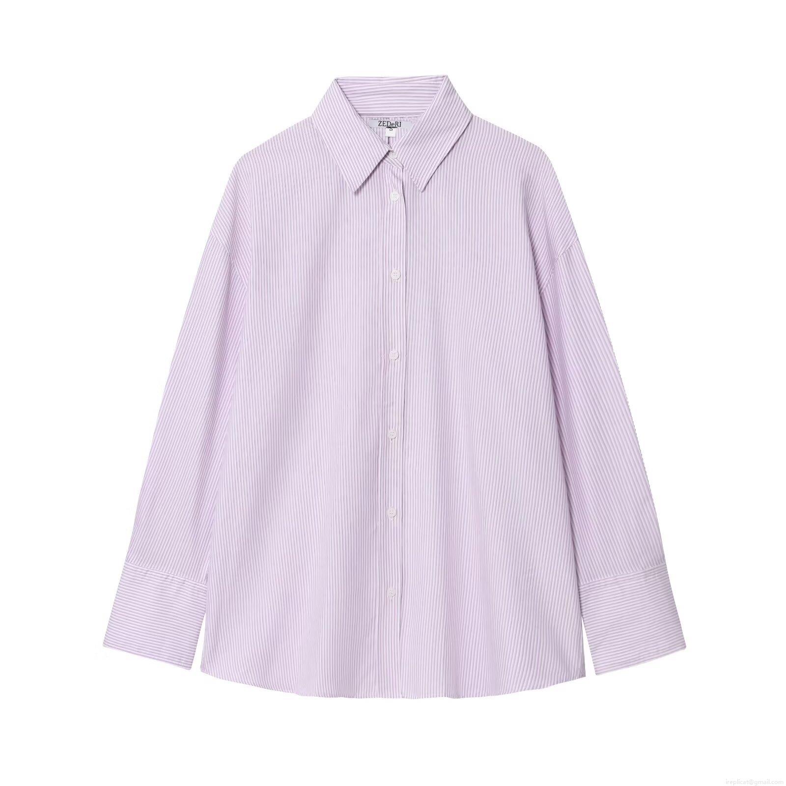 Women's Striped Shirt Long Sleeve Lapel Collar Back Lace Up Hollow Out Top Casual Button Down Polyester Cotton Blouse Streetwear For Women Ladies