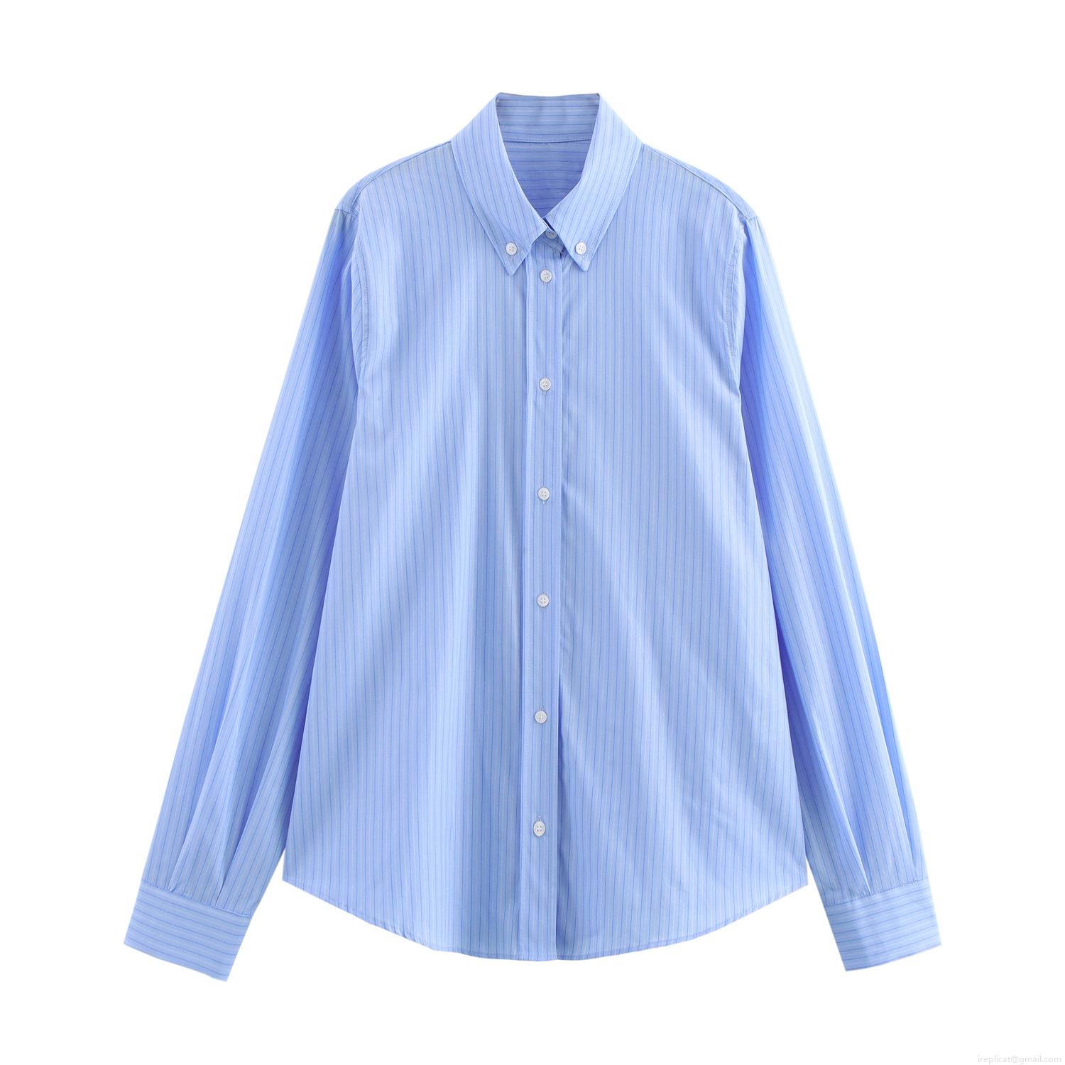 Women's Striped Long Sleeve Button Down Shirt 100 Percent Polyester Loose Fit Casual Lapel Blouse for Office Daily Wear Streetwear Style Breathable Comfortable Top for Ladies