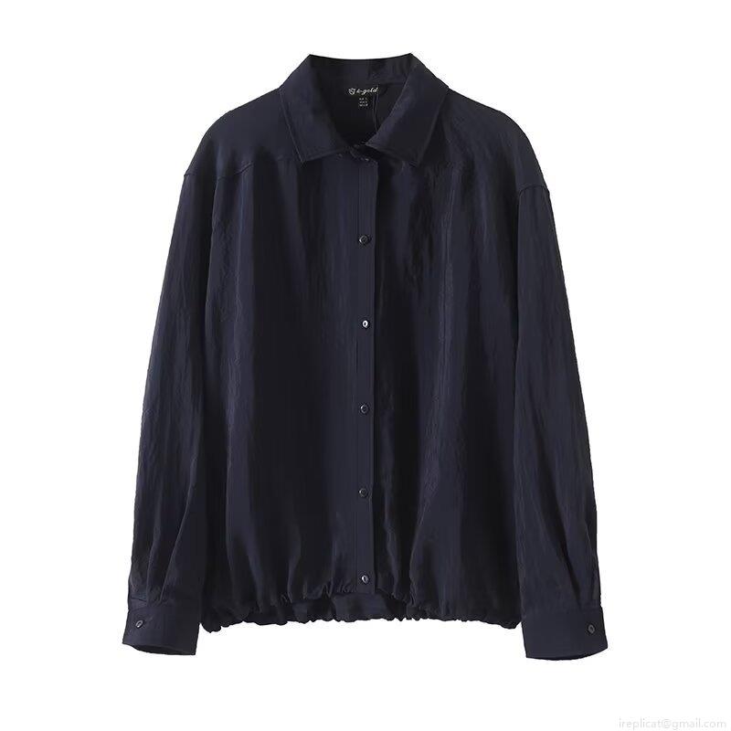 Women's French Texture Pleated Satin Shirt Long Sleeve Button Down Blouse Top Viscose Polyester Casual Solid Color Spring Shirt For Women Lady