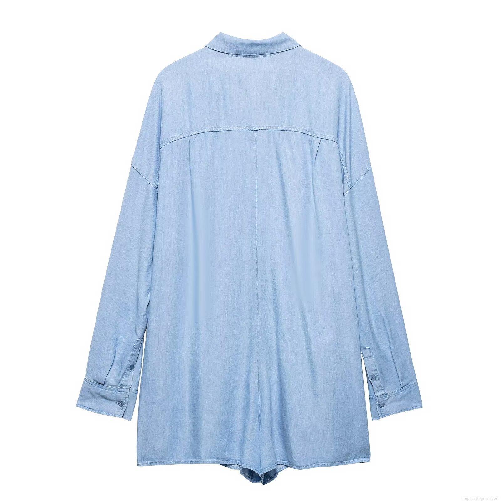Women's Denim Style Polyester Long Sleeve Shirt Oversized Button Down Blouse Top With Pocket Streetwear Casual Daily Loose Longline Shirt For Women