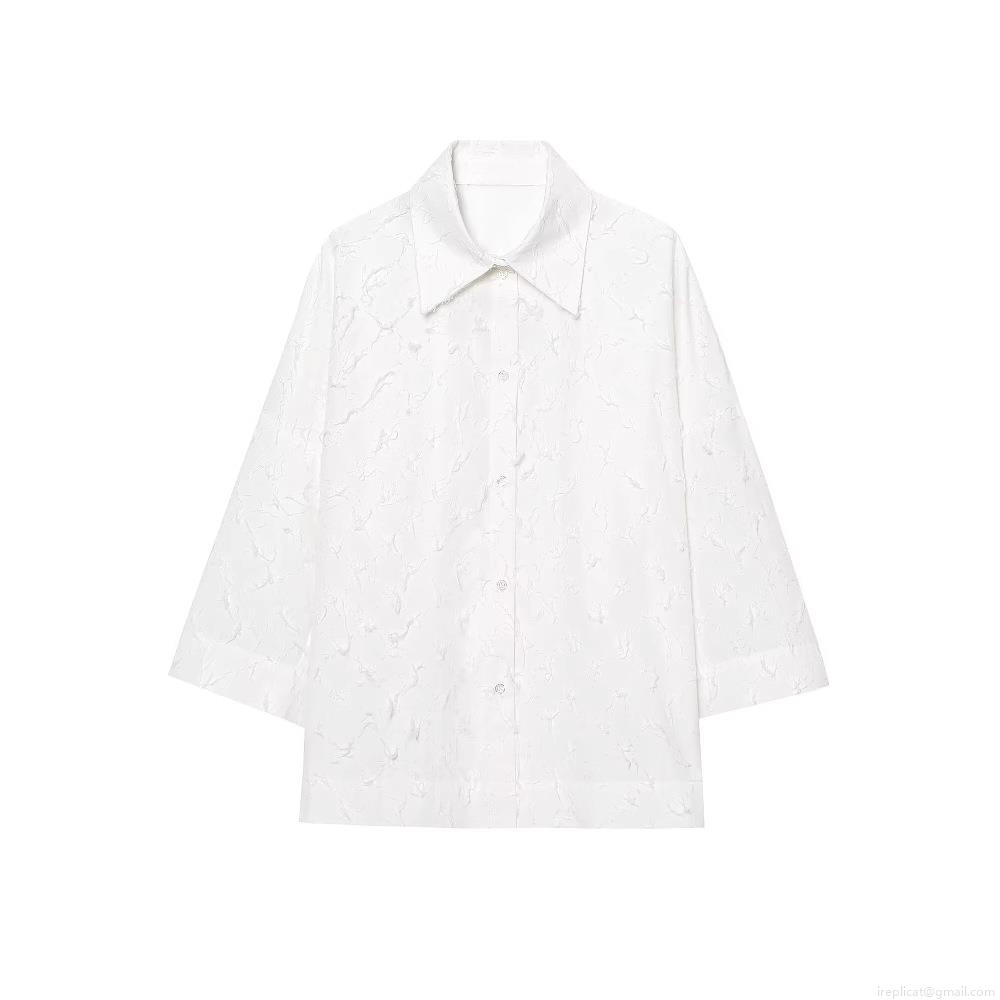 Women's Loose Turn-down Collar Long Sleeve Shirt With Fringe Tassel Texture Solid White Button Down Blouse Top For Summer Streetwear Office