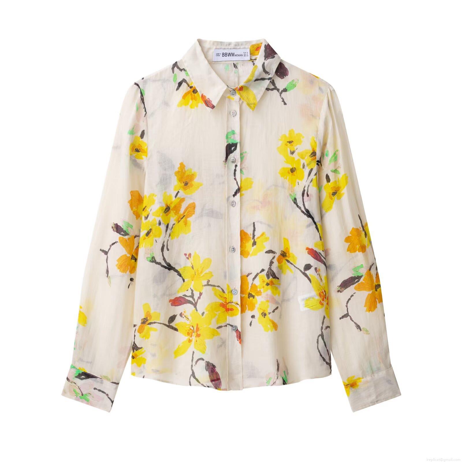 Women's Floral Print Long Sleeve Shirt Lapel Button Down Polyester Blouse Autumn Casual Streetwear Tops For Women Daily Office Wear