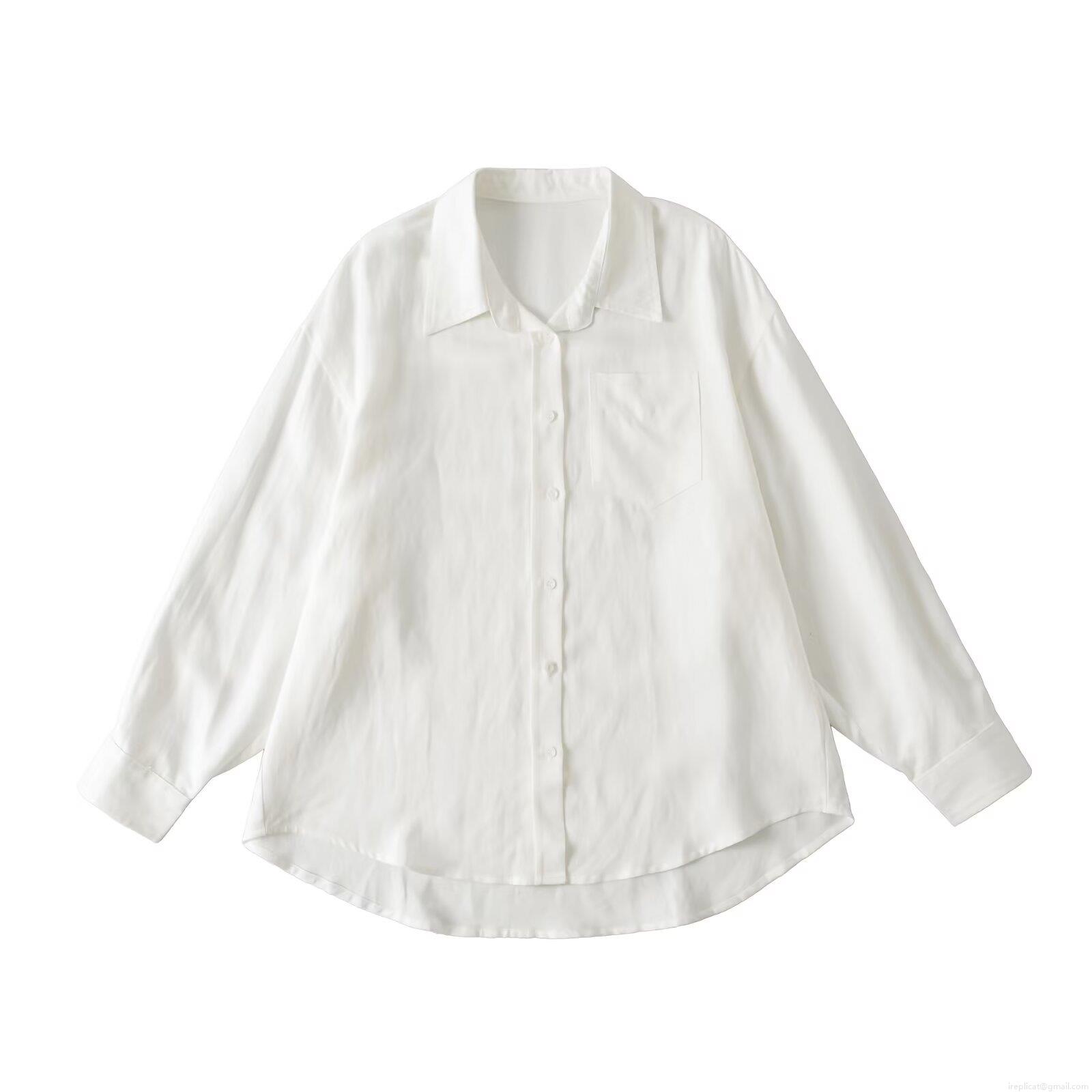 Women's White Long Sleeve Shirt Polyester Oversized Turn-Down Collar Blouse Casual Streetwear Daily Solid Button Up Top For Lady
