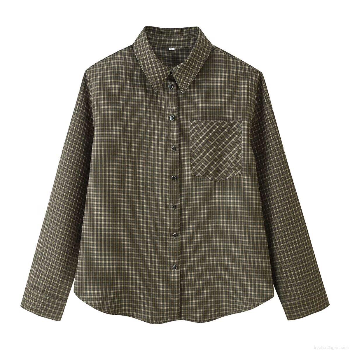 Women Plaid Long Sleeve Shirt Polyester Lapel Button Down Check Blouse With Pocket Loose Casual Daily Vintage Streetwear Fashion Top