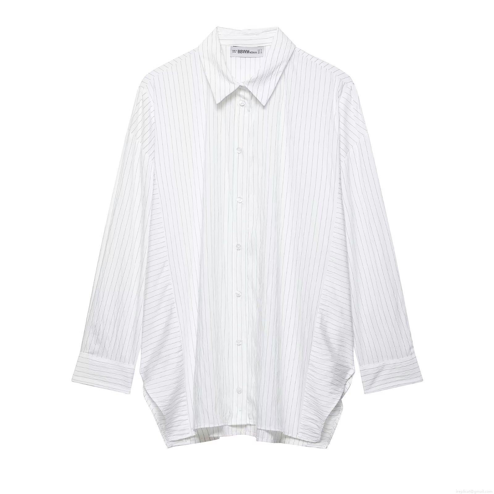 Women's Vertical Striped Long Sleeve Blouse Casual Button Down Shirt For Office Work Professional White Black Striped Oversized Tops Fashion