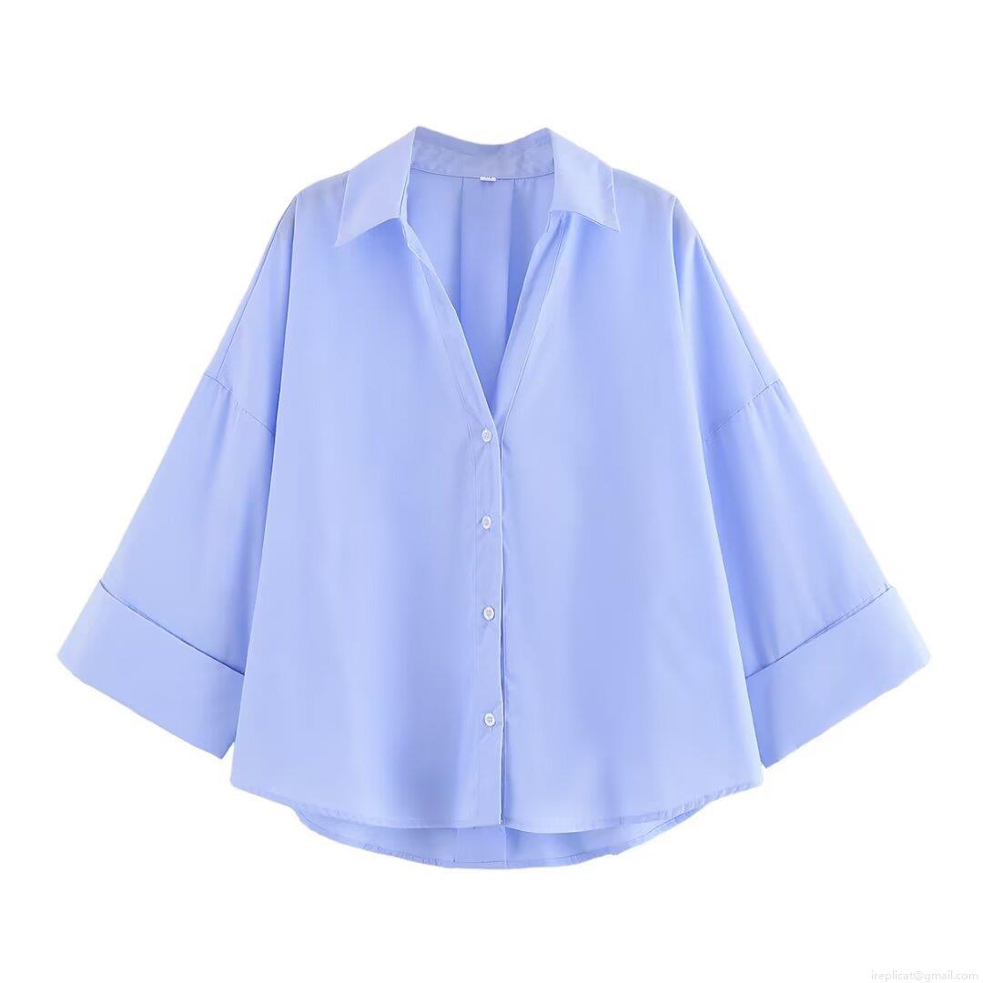 Women's Casual Oversized Cotton Blend Long Sleeve Shirt Lapel Single Breasted Loose Blouse Top For Daily Office Streetwear