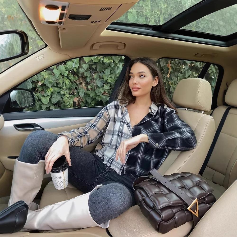 Women's Colorblock Plaid Long Sleeve Shirt Casual Patchwork Polyester Button Down Blouse Elegant Office Socialite Style Tops For Daily Wear
