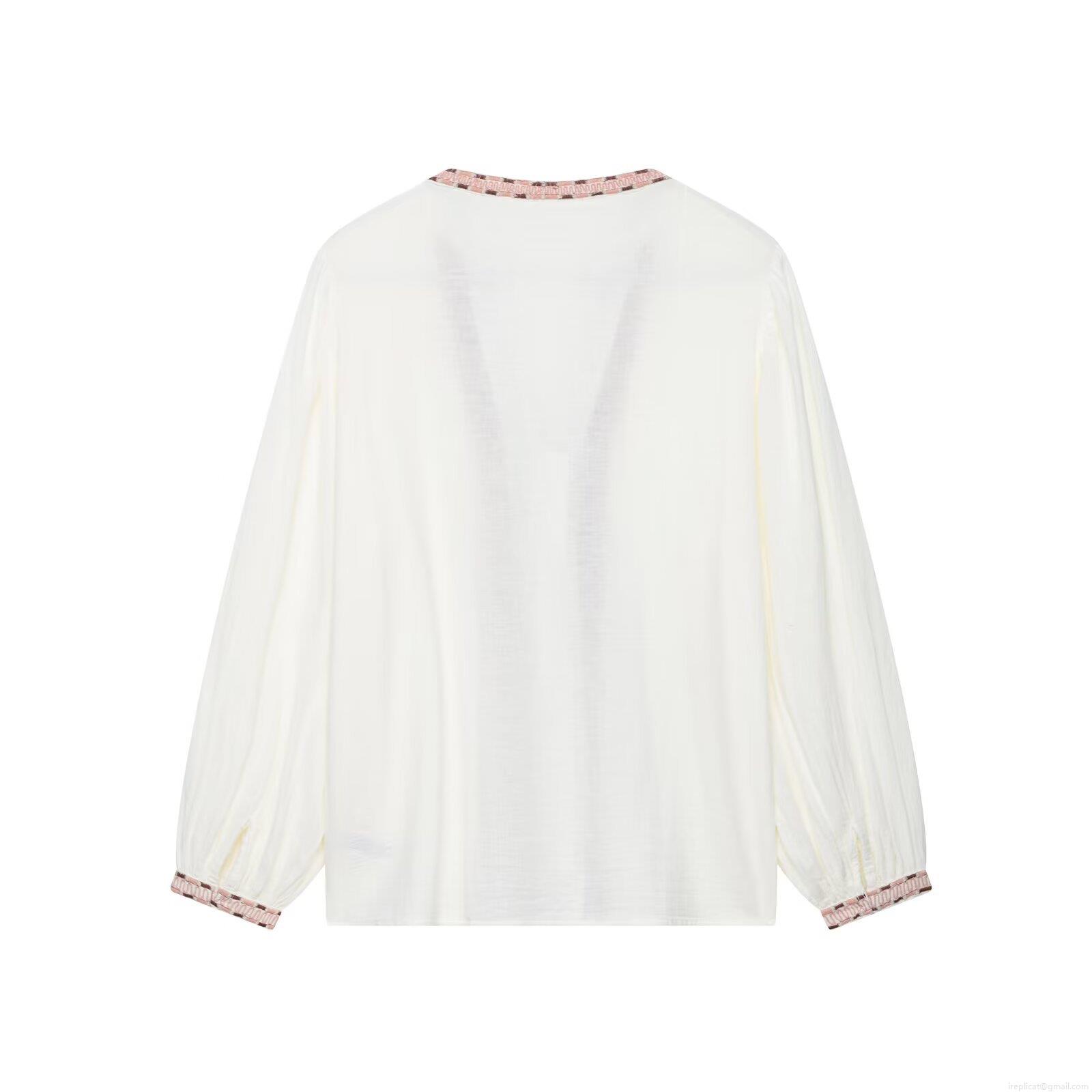 Women's Embroidered White Blouse 100% Polyester Long Sleeve V Neck Shirt Vintage Ethnic Geometric Floral Embroidery Tops Casual Daily Spring Autumn