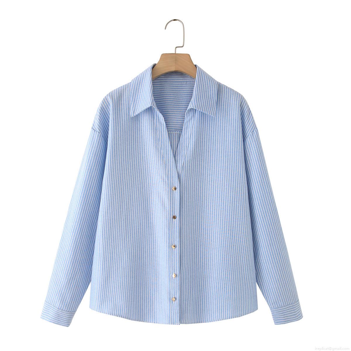 Women's Striped Long Sleeve Shirt Linen Blend Button Down Lapel Blouse Casual Breathable Tops For Spring Summer Women Daily Wear