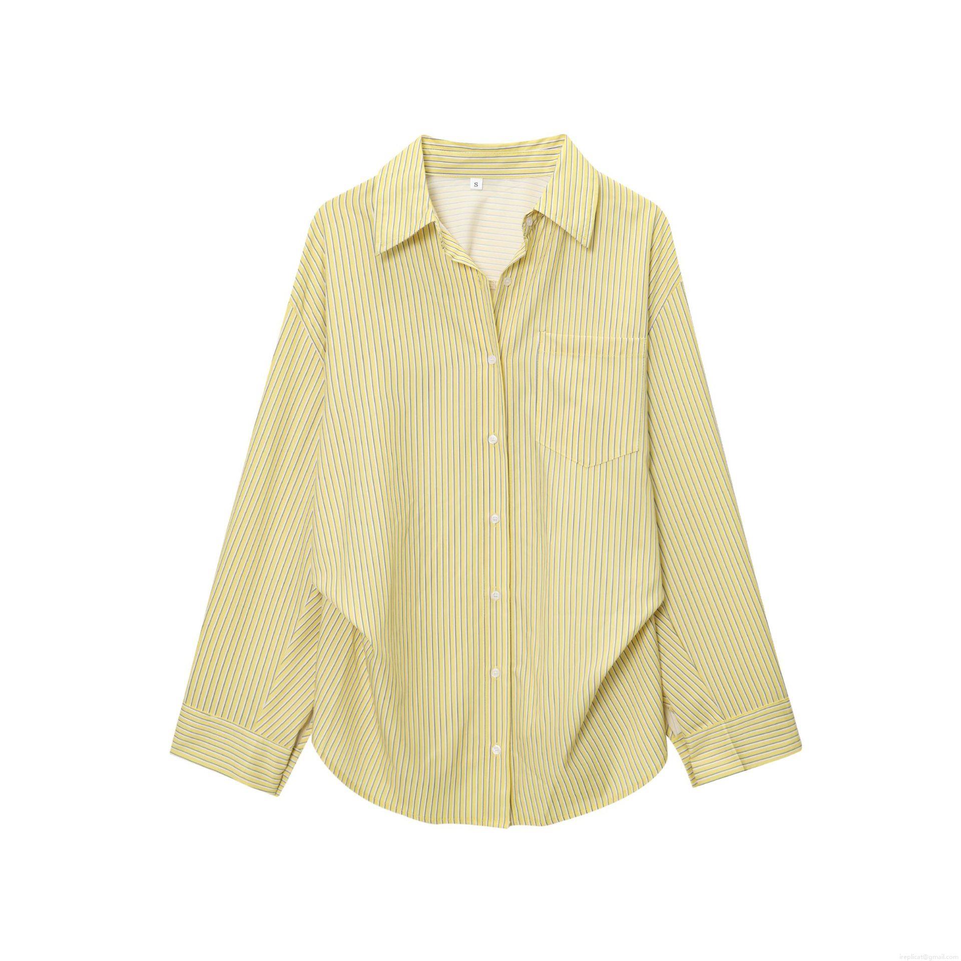 Women's Casual Stripe Poplin Shirt Loose Long Sleeve Button Down Blouse With Pocket Fashion Office Ladies Striped Tops For Spring Autumn