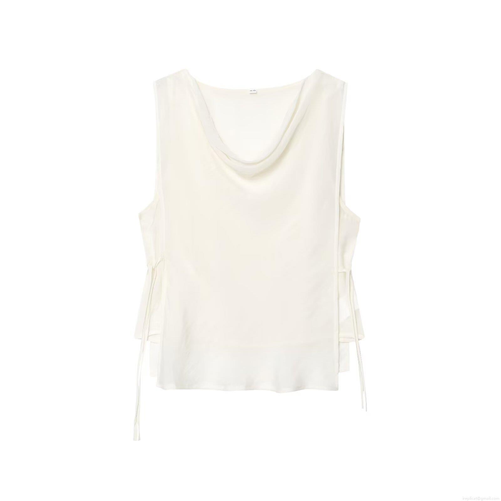 Women's Elegant Cowl Neck Sleeveless Blouse Solid Color Tencel Polyester Tank Top With Side Drawstring For Party Dating Casual Summer Tops