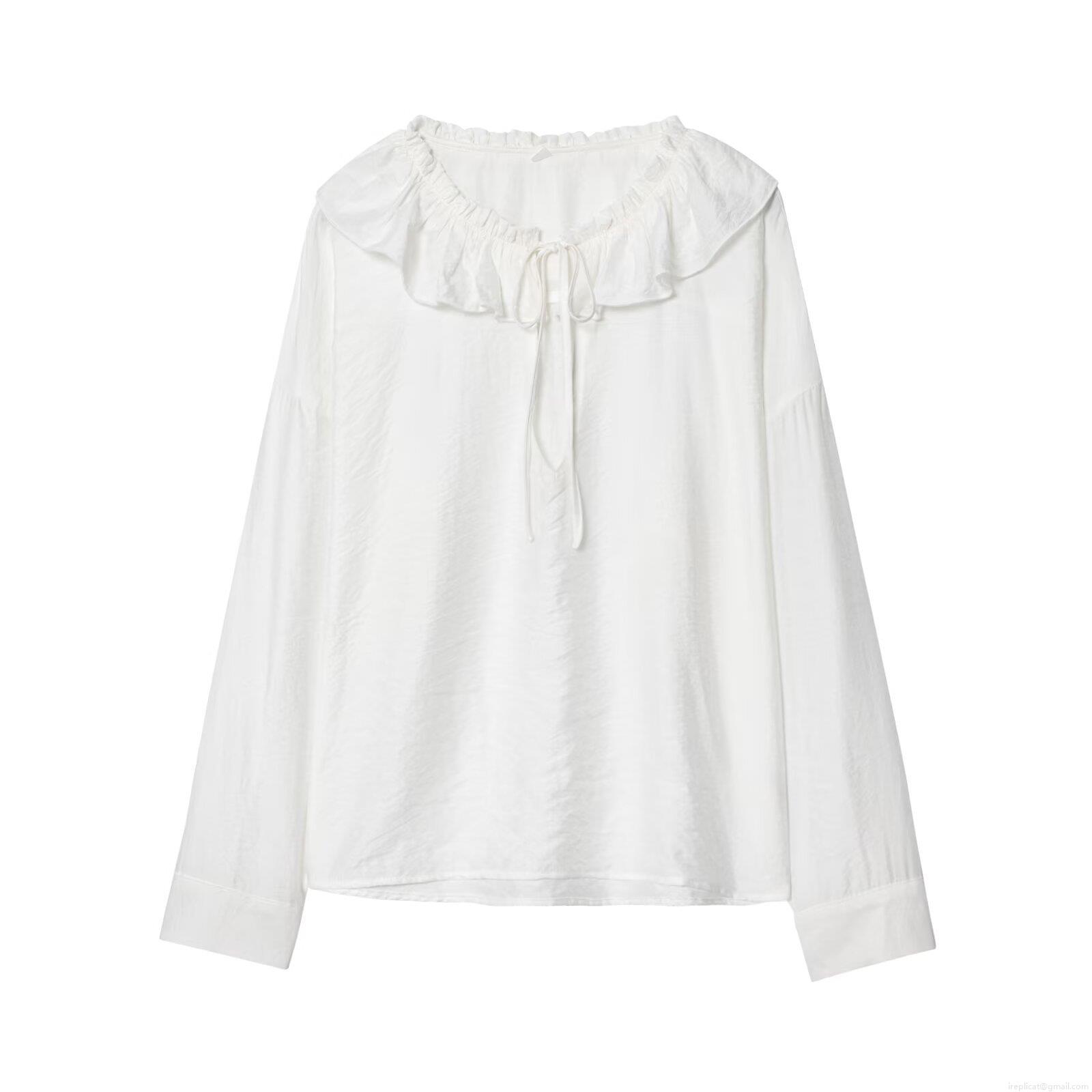 Women's Ruffle Peter Pan Collar Blouse Long Sleeve Tie Neck Solid Color Polyester Shirt Casual Sweet Elegant Tops for Women Spring Autumn